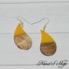 Boucles d'oreilles, imitation résine et bois, couleur uni, forme goutte, coloris jaune,