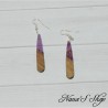 Boucles d'oreilles fantaisie imitation résine et bois, Larme fine, violet.