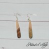 Boucles d'oreilles fantaisie imitation résine et bois, Larme fine, corail.