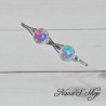 Barrette fantaisie, fine, ornées de cabochons fleurit, bleu et rose,