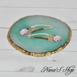 Barrette Clic-clac, ornées de cabochons motif petite fille, rose,