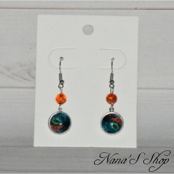 Boucles d'oreilles, petit cabochons et perles colorés, modèle 2.