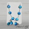 Bracelet, boucles d' oreilles et bague assorti, cabochons motif abstrait bleu & or.