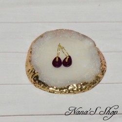 Mini créoles en métal doré, Pendentif gouttes, métal et nacre de couleur Pourpre,