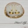 Boucles d' oreilles élégante, Feuille de Ginkgo doré, perles blanches nacrés