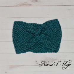 Bandeau twisté, fille, en acrylique, coloris bleu vert,