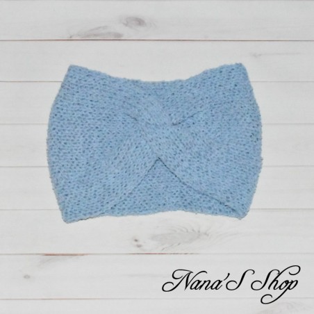 Bandeau twisté, uni, modèle Baby Doll, bleu pastel.