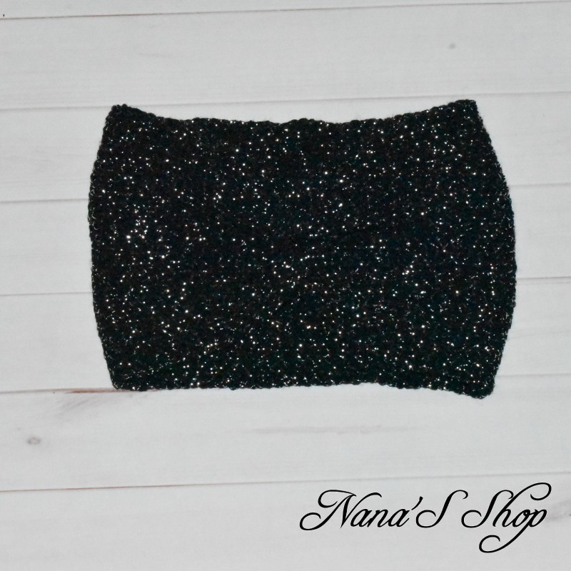 Bandeau brillant, twisté, argenté et noir, modèle Black Shiny