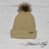 Bonnet mixte enfant, à revers et Pompon, en Laine beige, détails assortis,