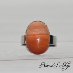 Bague réglable en métal argenté orné d' un cabochon en Agate naturelle, modèle 2.