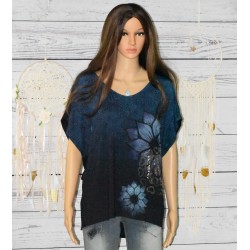 Tee-shirt imprimé Lotus, Electra, Desigual, coloris bleu foncé.