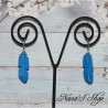 Boucles d'oreilles Plume, en pâte polymère, coloris bleu.