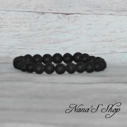 Bracelet élastique en perles pierre de lave 8mm, coloris noir.